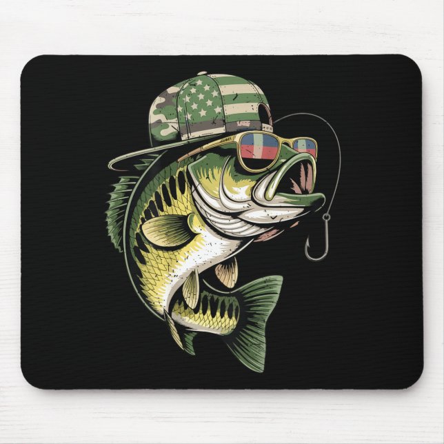 Teens boy camo bass fishing american flag fishing mouse mat (Front)