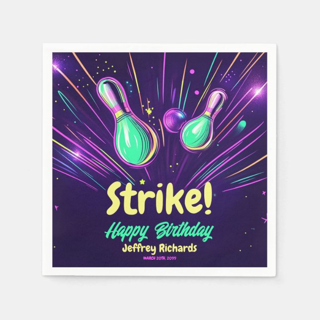Teens Glow in the Dark Bowling Birthday Party  Napkin (Front)
