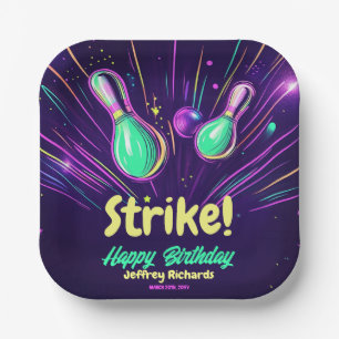 Teens Glow in the Dark Bowling Birthday Party Paper Plate