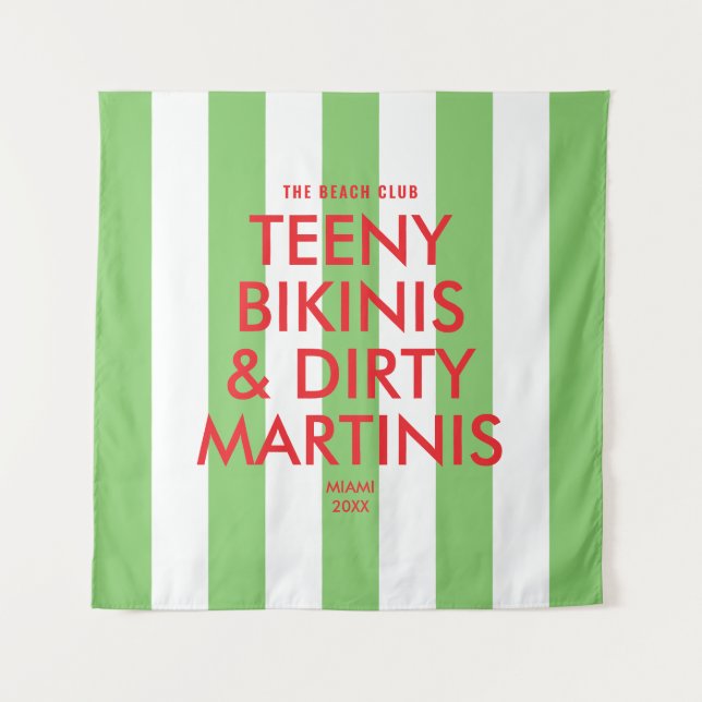 Teeny Bikinis & Dirty Martinis Beach Club Stripe Tapestry (Front)