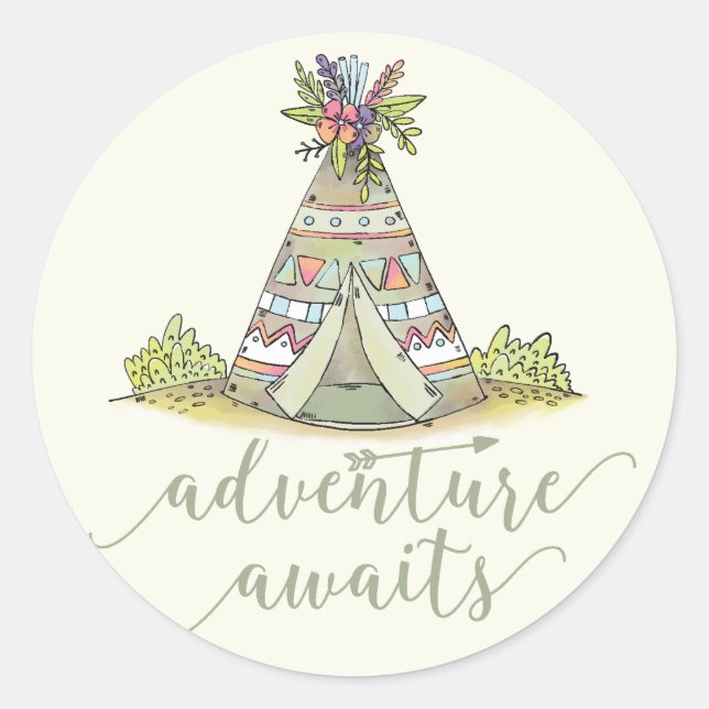Teepee Adventure Begins Favour Sticker (Front)