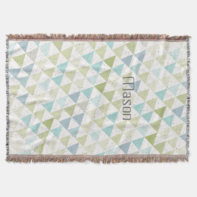Teepee Aqua Green and Grey Moon Clouds Lodge Boys Throw Blanket (Front)