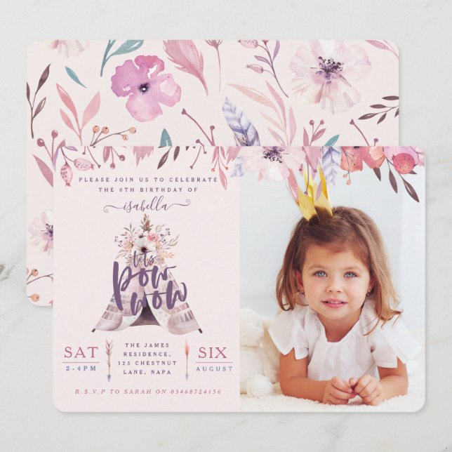 teepee birthday photo party invite. invitation (Front/Back)