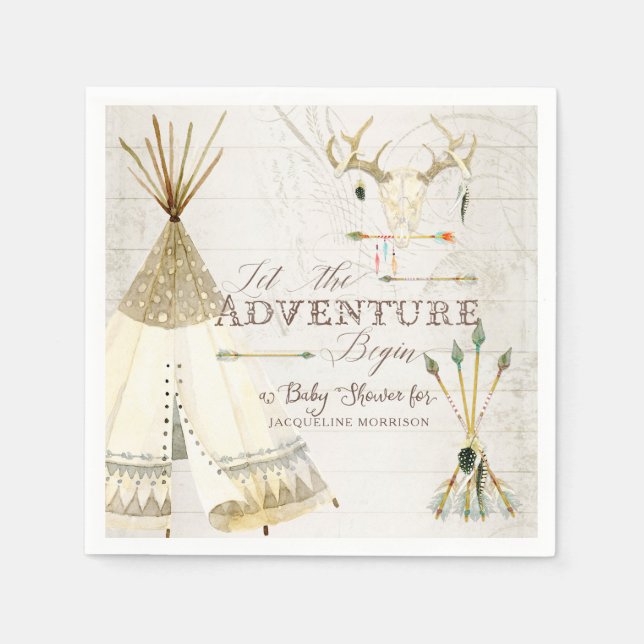 Teepee Boho Tribal Deer Antler Boy Baby Shower Napkin (Front)