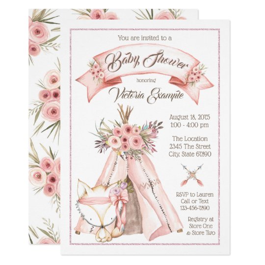 teepee baby shower invitations