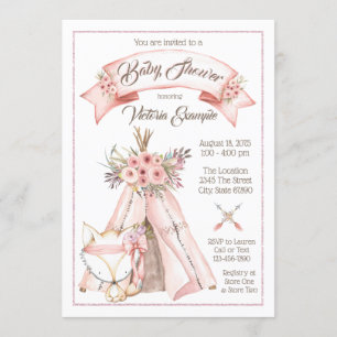 TeePee Fox Tribal Baby Girl Shower Invitations