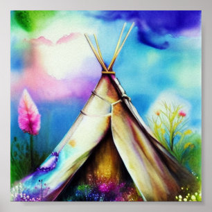 Teepee ink and water art poster