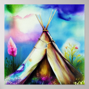 Teepee ink and water art poster