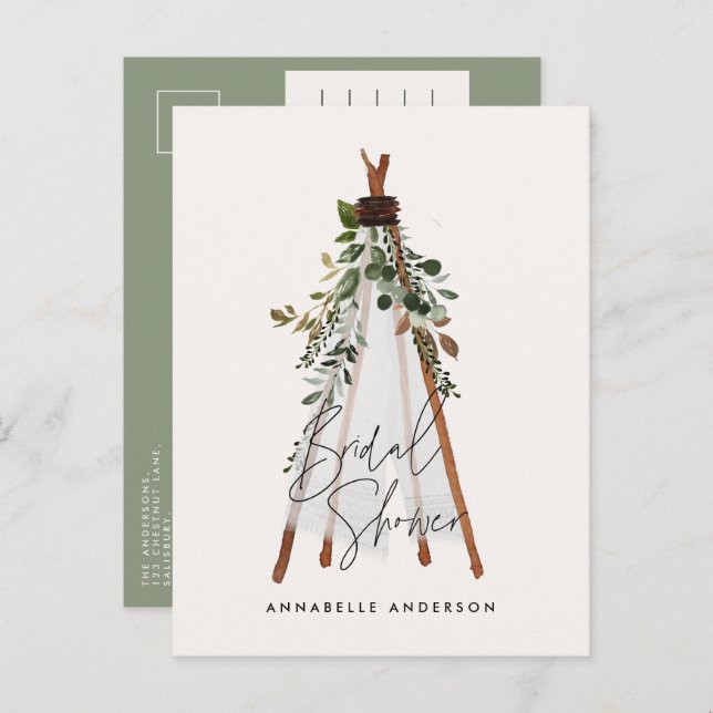 Teepee modern foliage bohemian backyard stylish invitation postcard (Front/Back)
