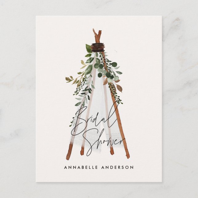 Teepee modern foliage bohemian backyard stylish invitation postcard (Front)