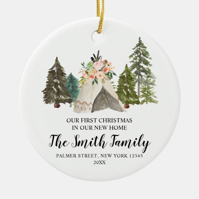 Teepee Our 1st Christmas in our new home ornament  (Front)