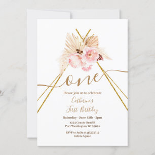 Teepee Pampas Grass 1st Birthday Invitation