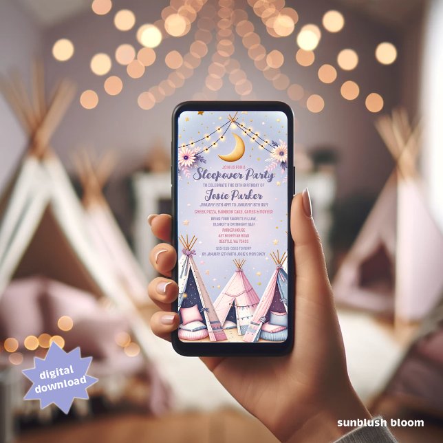 Teepee Sleepover Slumber Party Digital Invitation (Creator Uploaded)