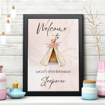 Teepee Tent Sleepover Birthday Party Welcome 