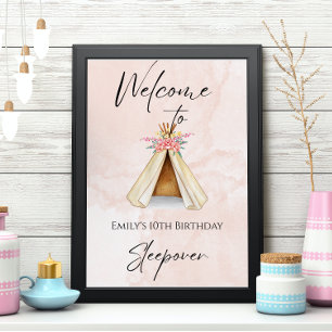 Teepee Tent Sleepover Birthday Party Welcome Poster