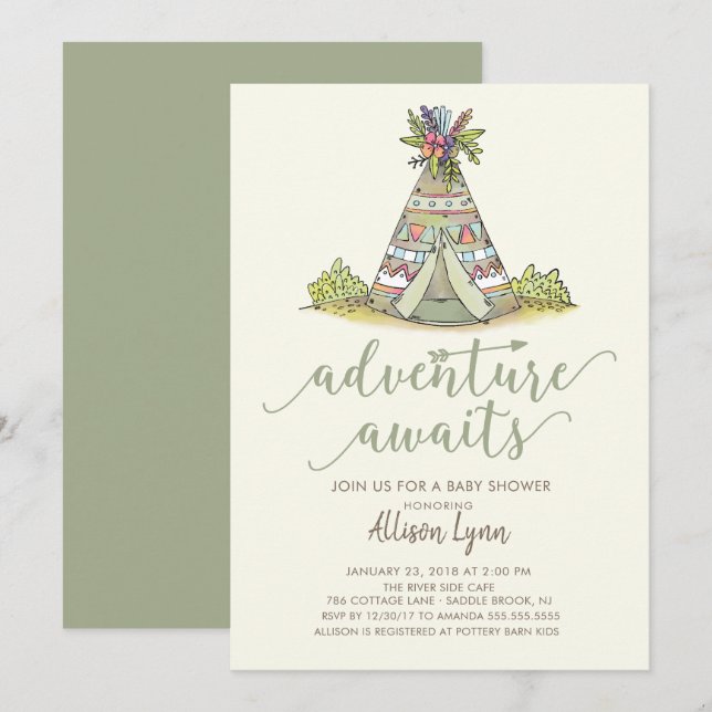 Teepee Tribal Baby Shower Invitation (Front/Back)