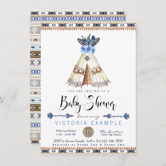 Teepee Tribal Baby Shower Invitations (Front/Back)