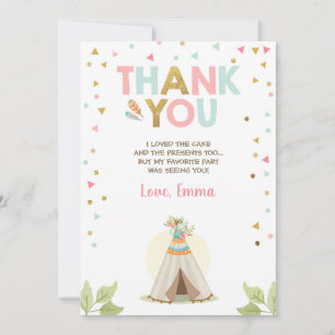 Teepee Tribal Boho Thank You Card Girl Pink
