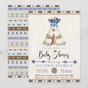 Teepee Tribal Boys Baby Shower Invitations