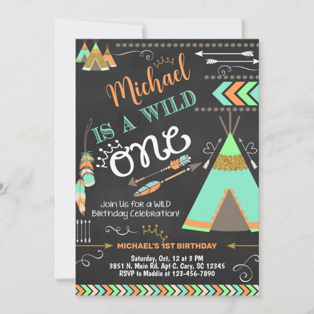 Teepee Wild One boy 1st birthday invitation. Invitation (Front)