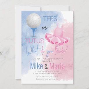 Tees or Tutus gender reveal invitation