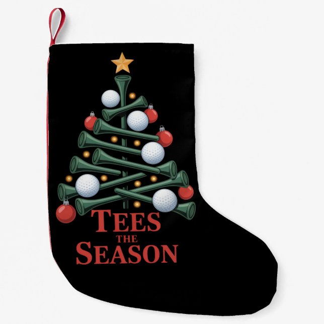 Tees the Season Golf Funny Christmas Golf Tree Small Christmas Stocking (Front)