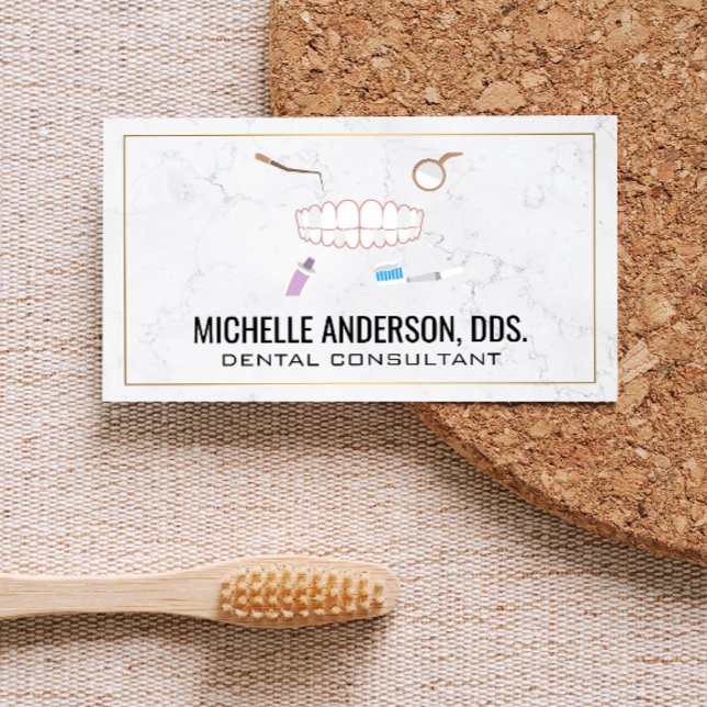 Teeth and Dental Tools | Marble Business Card (Creator Uploaded)