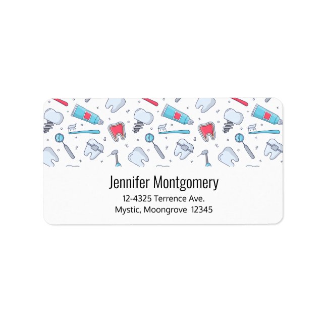  Teeth and Tools Dental Pattern Address Label (Front)