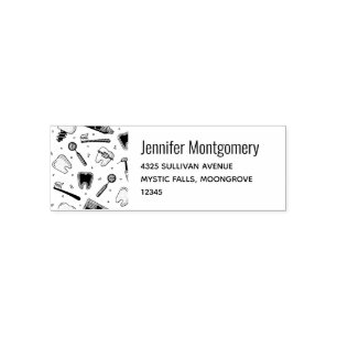 Teeth and Tools Dental Pattern Address Self-inking Stamp