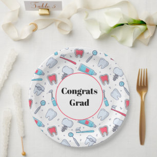 Teeth and Tools Dental Pattern Congrats Grad Paper Plate