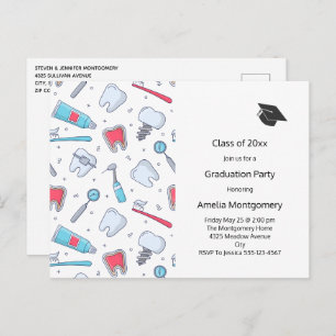 Teeth and Tools Dental Pattern Graduation Invitation Postcard