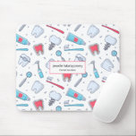 Teeth and Tools Dental Pattern Mouse Mat<br><div class="desc">Mousepad with a dental themed pattern. Featuring colourful illustrations of teeth, toothbrushes, and various dental tools.</div>