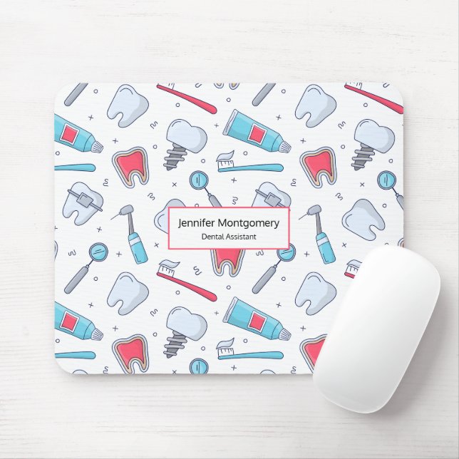 Teeth and Tools Dental Pattern Mouse Mat (With Mouse)