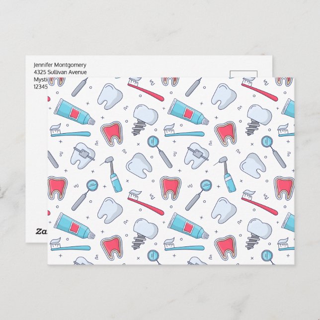 Teeth and Tools Dental Pattern Postcard (Front/Back)
