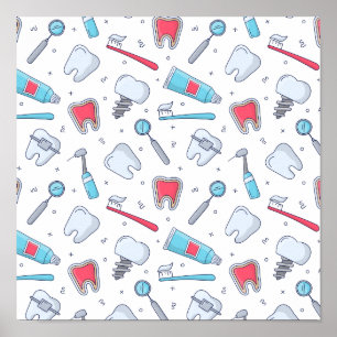 Teeth and Tools Dental Pattern Poster