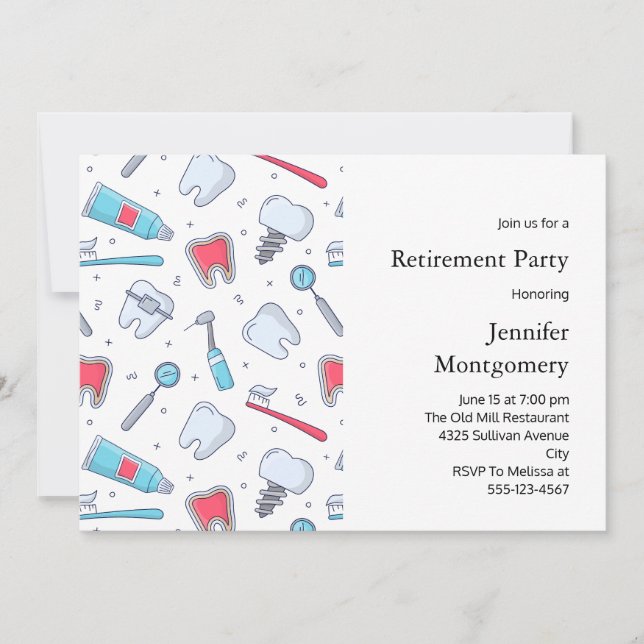 Teeth and Tools Dental Pattern Retirement Invitation (Front)