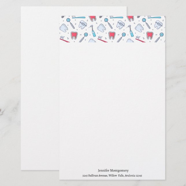 Teeth and Tools Dental Pattern Stationery (Front/Back)