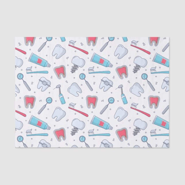 Teeth and Tools Dental Pattern Tissue Paper (Front)