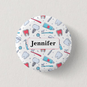 Teeth and Tools Dental Pattern with a Name 3 Cm Round Badge