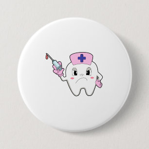 Teeth as Nurse with Syringe.PNG 7.5 Cm Round Badge