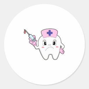 Teeth as Nurse with Syringe.PNG Classic Round Sticker