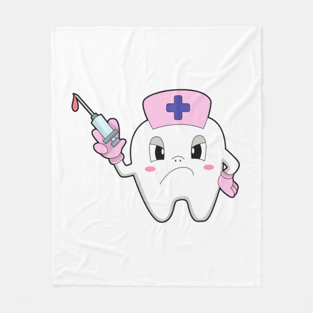 Teeth as Nurse with Syringe.PNG Fleece Blanket (Front)
