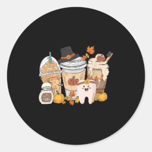 Teeth Coffee Fall Dental Pumpkin Latte Dentist Tha Classic Round Sticker