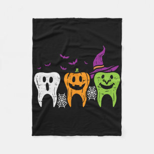 Teeth Ghost Pumpkin Witch Cute Dental Halloween De Fleece Blanket