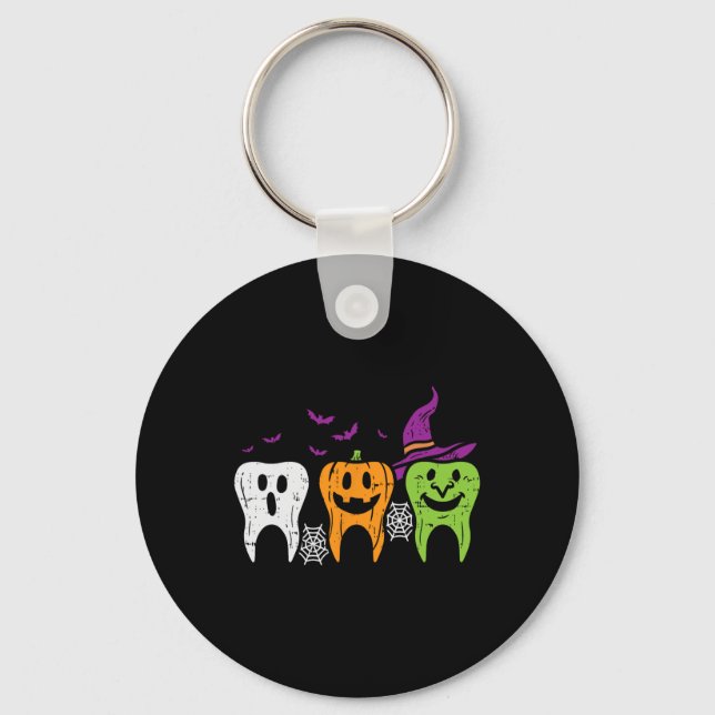 Teeth Ghost Pumpkin Witch Cute Dental Halloween De Key Ring (Front)