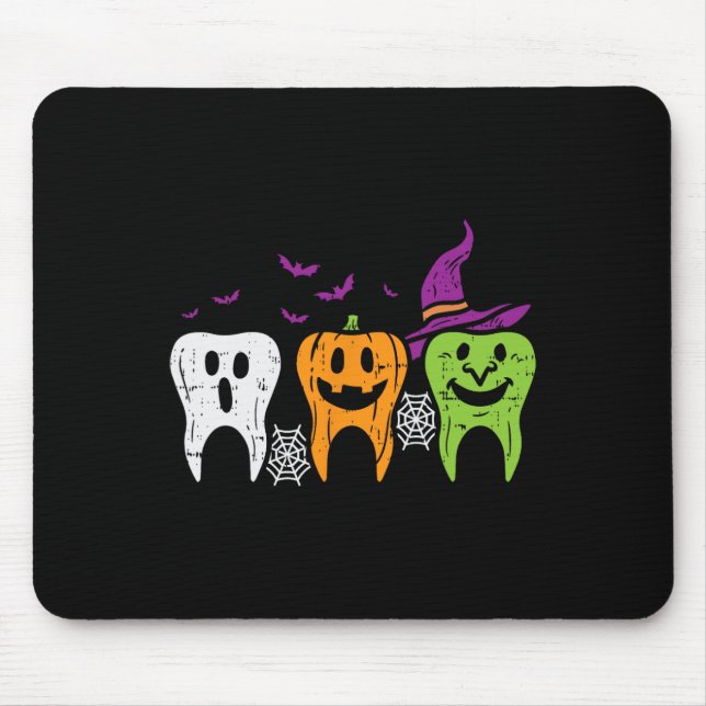 Teeth Ghost Pumpkin Witch Cute Dental Halloween De Mouse Mat (Front)
