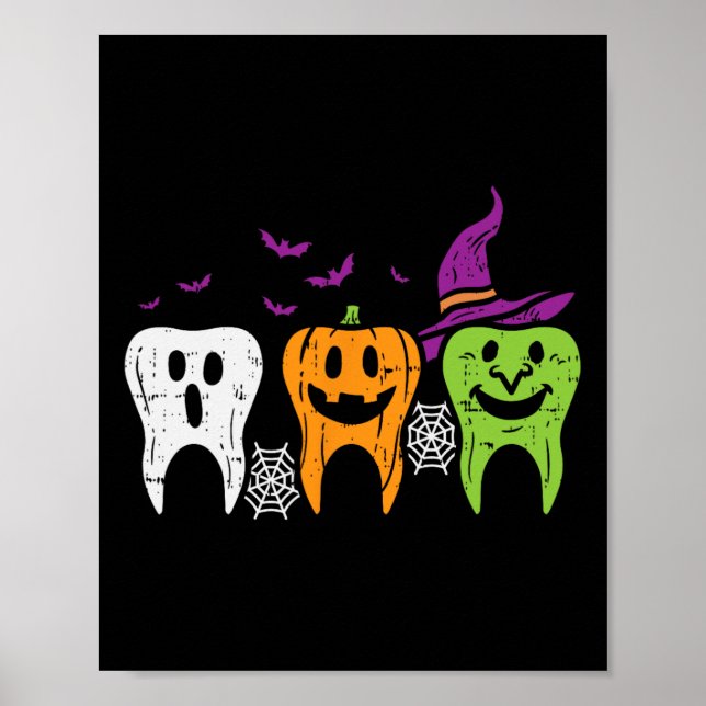 Teeth Ghost Pumpkin Witch Cute Dental Halloween De Poster (Front)