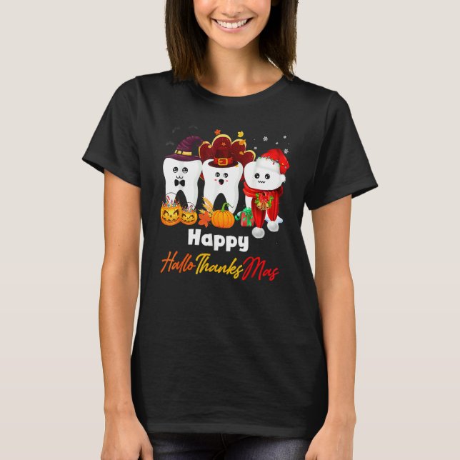 Teeth HalloThanksMas Pumpkin Dental T-Shirt (Front)