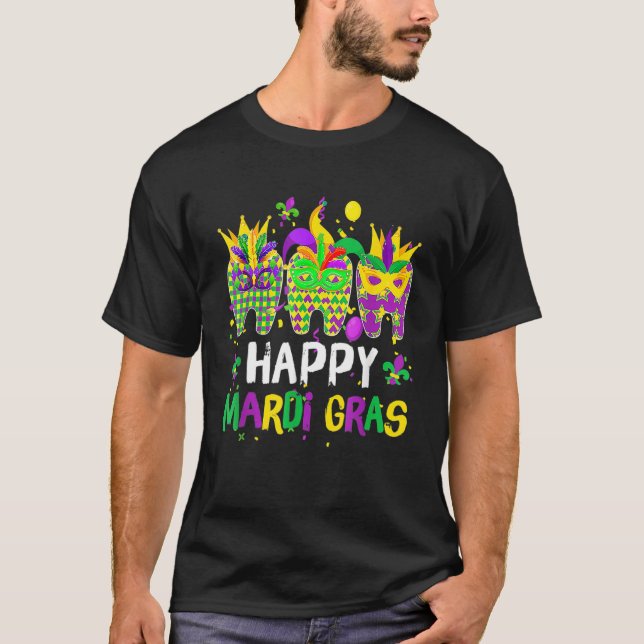 Teeth Jester Mask Dental Hygiene Happy Mardi Gras  T-Shirt (Front)