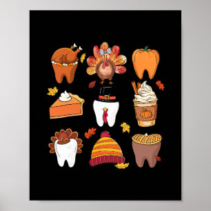 Teeth Pumpkin Turkey Coffee Fall Dental Squad Than Poster